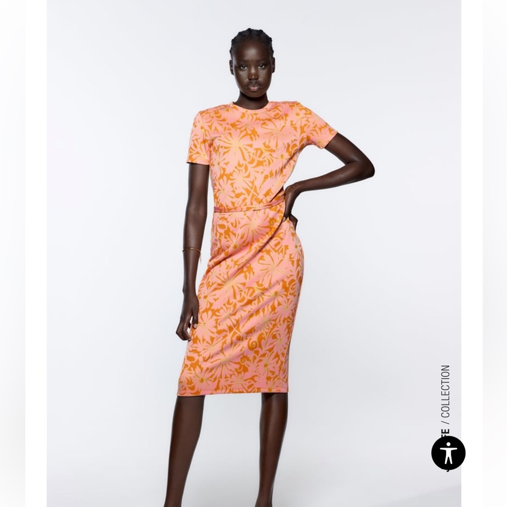 Zara Vibrant Orange and Pink Floral Dress